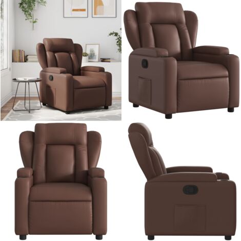 Sillón reclinable de cuero sintético marrón - Asiento cómodo - Cuero sintético