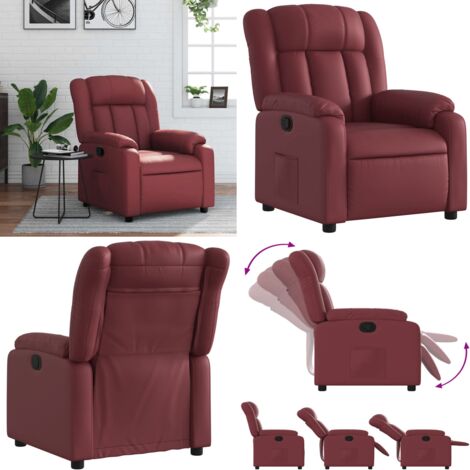 Sillón reclinable de cuero sintético rojo tinto - Asiento cómodo - Cuero sintético