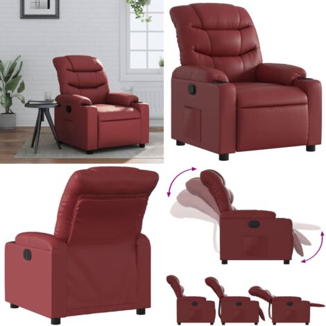 Sillón reclinable de cuero sintético rojo tinto - Asiento cómodo - Cuero sintético