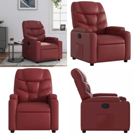 Sillón reclinable de cuero sintético rojo tinto - Asiento cómodo - Cuero sintético