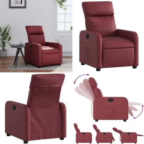 Sillón reclinable de cuero sintético rojo tinto - Asiento cómodo - Cuero sintético