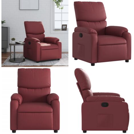 Sillón reclinable de cuero sintético rojo tinto - Asiento cómodo - Cuero sintético