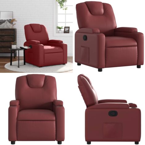 Sillón reclinable de cuero sintético rojo tinto - Asiento cómodo - Cuero sintético