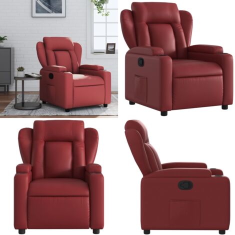 Sillón reclinable de cuero sintético rojo tinto - Asiento cómodo - Cuero sintético