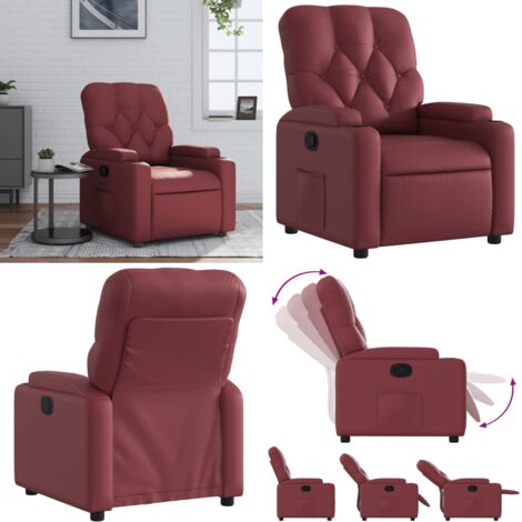 Sillón reclinable de cuero sintético rojo tinto - Asiento cómodo - Cuero sintético