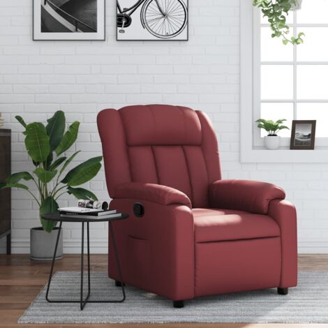 Sillón reclinable de cuero sintético rojo tinto vidaXL