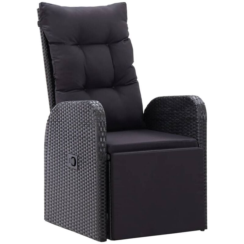 

Sillón reclinable de jardín con cojín ratán sintético negro
