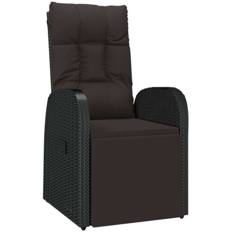 Sillón reclinable de jardín con cojín ratán sintético negro vidaXL