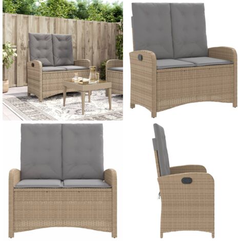 Sillón reclinable de jardín con cojines ratán sintético beige - Cojín sintético - Ratán sintético