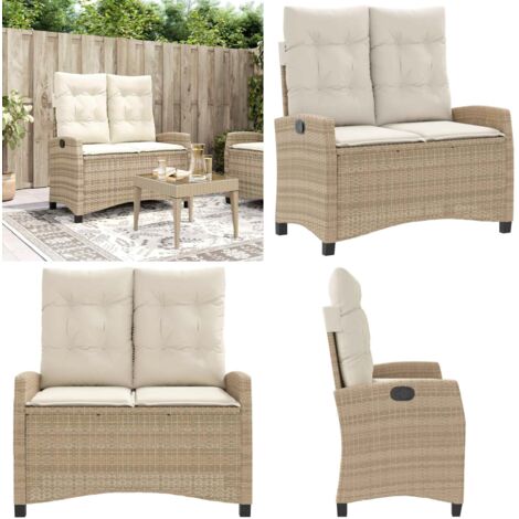 Sillón reclinable de jardín con cojines ratán sintético beige - Cojín sintético - Ratán sintético