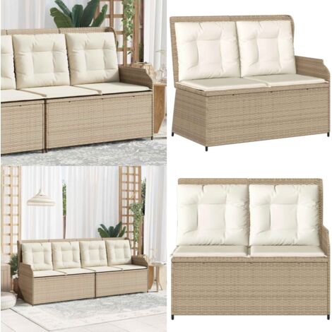 Sillón reclinable de jardín con cojines ratán sintético beige - Cojín sintético - Ratán sintético