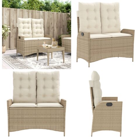 Sillón reclinable de jardín con cojines ratán sintético beige - Cojín sintético - Ratán sintético
