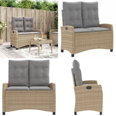 Sillón reclinable de jardín con cojines ratán sintético beige - Cojín sintético - Ratán sintético