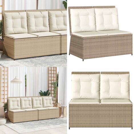 Sillón reclinable de jardín con cojines ratán sintético beige - Cojín sintético - Ratán sintético