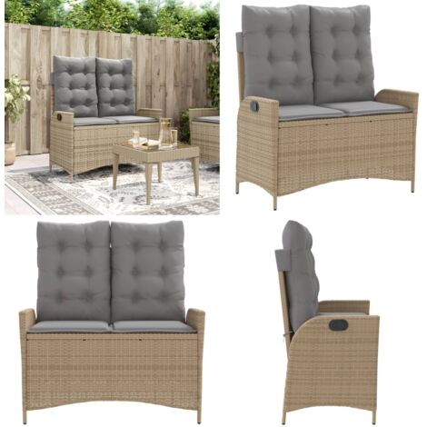 Sillón reclinable de jardín con cojines ratán sintético beige - Cojín sintético - Ratán sintético