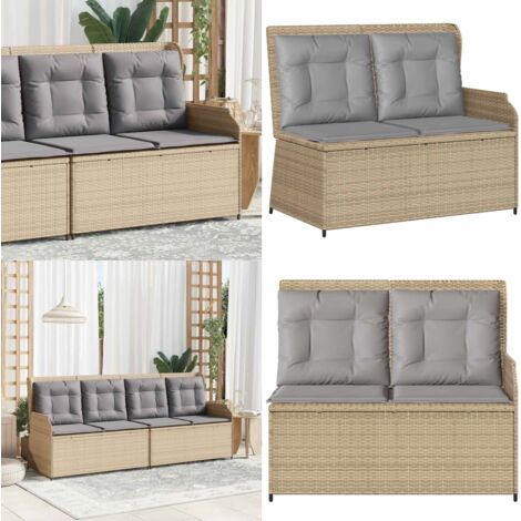 Sillón reclinable de jardín con cojines ratán sintético beige - Cojín sintético - Ratán sintético