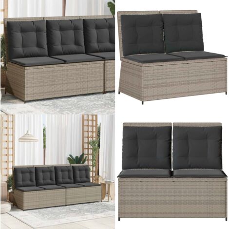 Sillón reclinable de jardín con cojines ratán sintético gris - Cojín sintético - Ratán sintético