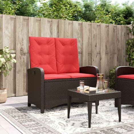 Sillón reclinable de jardín con cojines ratán sintético marrón