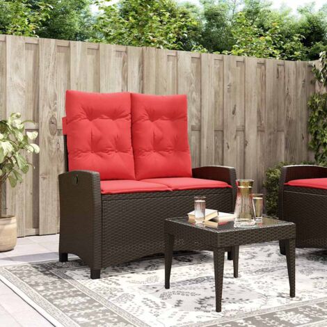 Sillón reclinable de jardín con cojines ratán sintético marrón