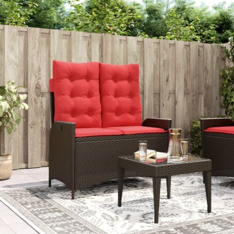 Sillón reclinable de jardín con cojines ratán sintético marrón