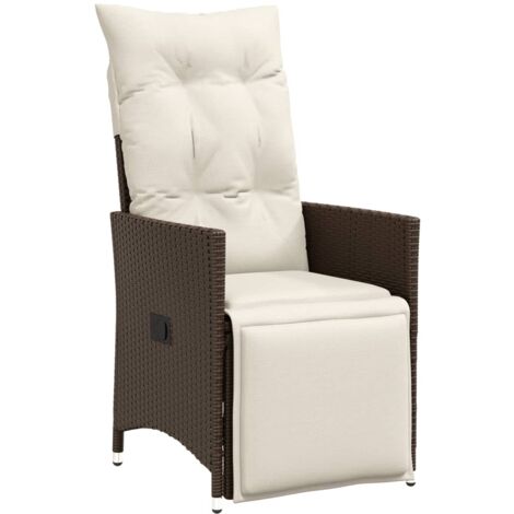 Sillón reclinable de jardín con cojines ratán sintético marrón vidaXL