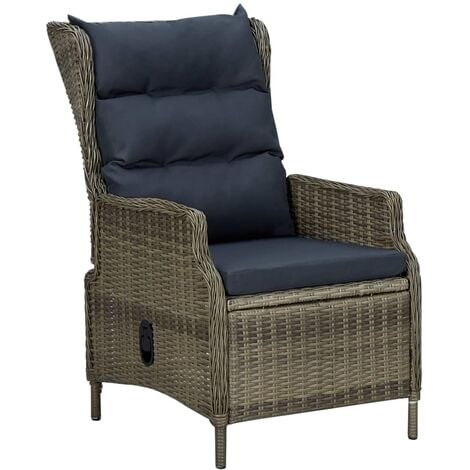 Sillón reclinable de jardín con cojines ratán sintético marrón vidaXL