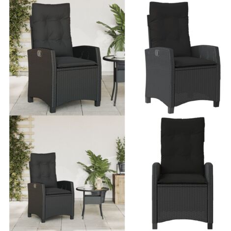 Sillón reclinable de jardín con cojines ratán sintético negro - Cojín de asiento - Ratán sintético