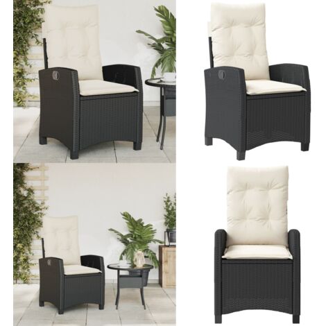 Sillón reclinable de jardín con cojines ratán sintético negro - Cojín de asiento - Ratán sintético