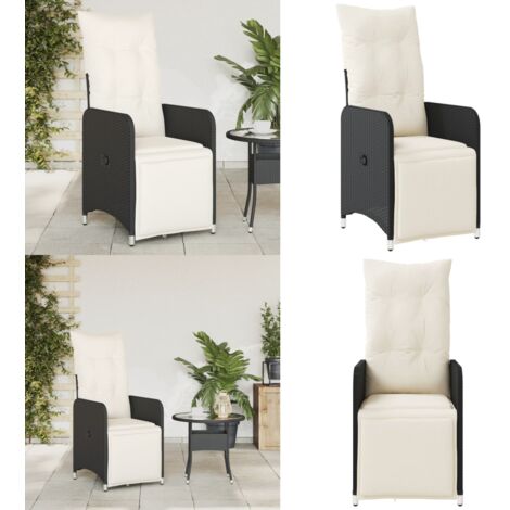 Sillón reclinable de jardín con cojines ratán sintético negro - Cojín sintético - Ratán sintético