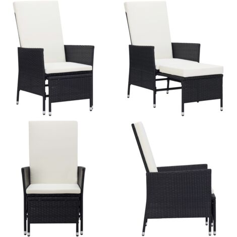Sillón reclinable de jardín con cojines ratán sintético negro - Silla reclinable - Ratán sintético