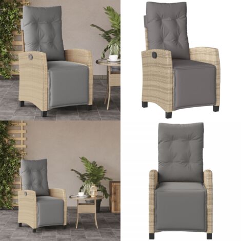 Sillón reclinable de jardín con reposapiés ratán PE beige mixto - Silla de jardín con reposapiés - Ratán sintético