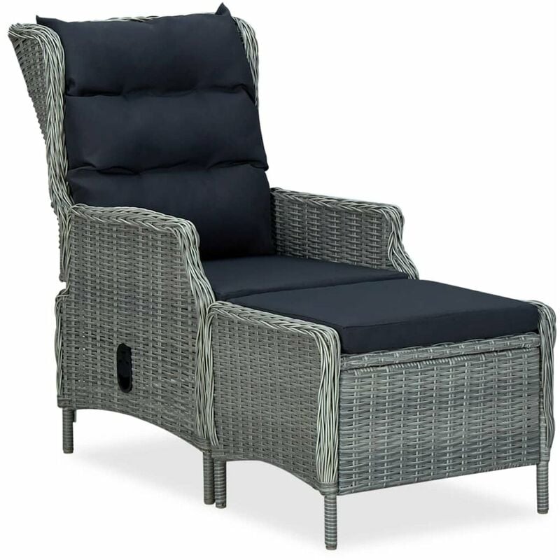 

Sillon reclinable de jardin con reposapies ratan PE gris claro