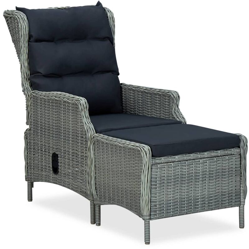 

Sillón reclinable de jardín con reposapiés ratán PE gris claro