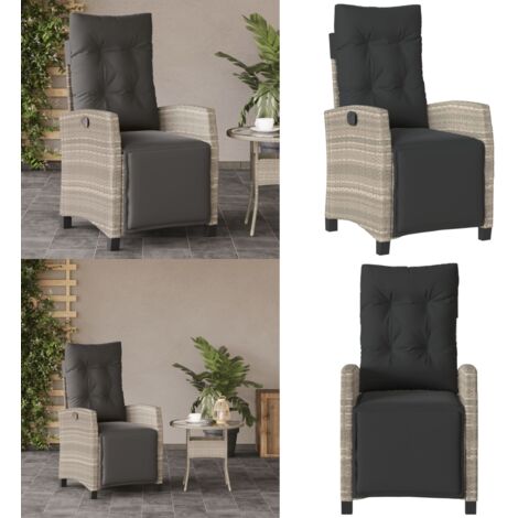 Sillón reclinable de jardín con reposapiés ratán PE gris claro - Ratán sintético - Asiento exterior