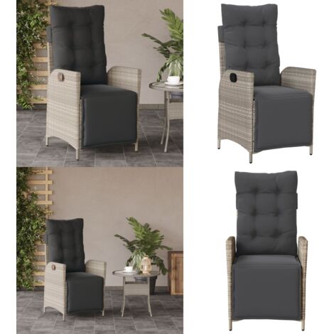 Sillón reclinable de jardín con reposapiés ratán PE gris claro - Ratán sintético - Asiento exterior