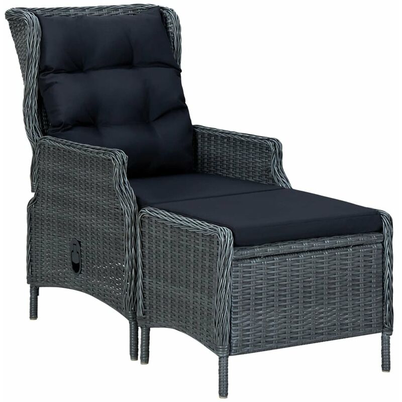 

Sillon reclinable de jardin con reposapies ratan PE gris oscuro