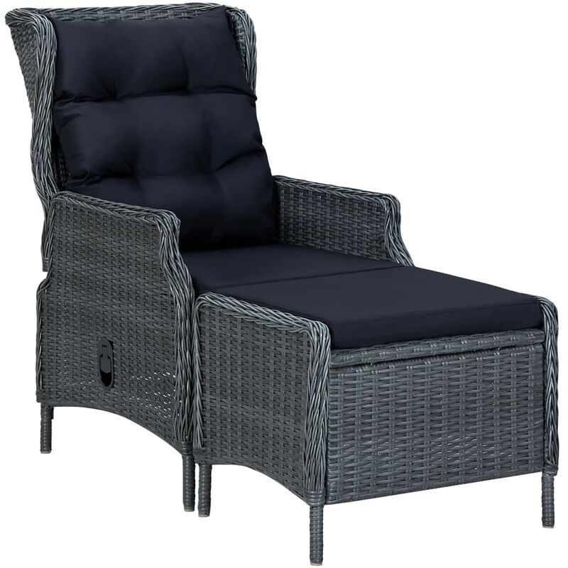 

Sillón reclinable de jardín con reposapiés ratán PE gris oscuro