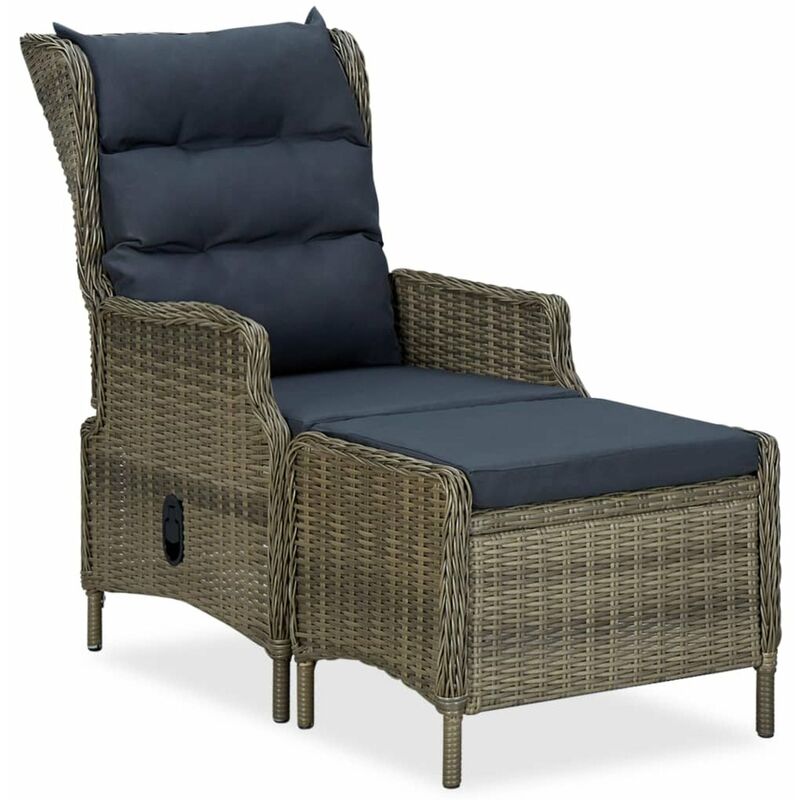 

Happyshopping - Sillon reclinable de jardin y reposapies ratan sintetico marron
