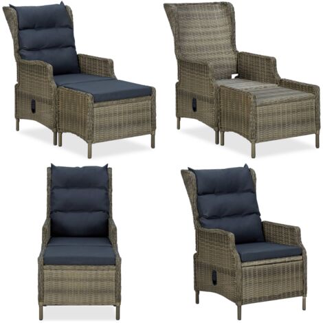Sillón reclinable de jardín y reposapiés ratán sintético marrón - Silla de jardín con reposapiés - Silla de jardín ratán sintético