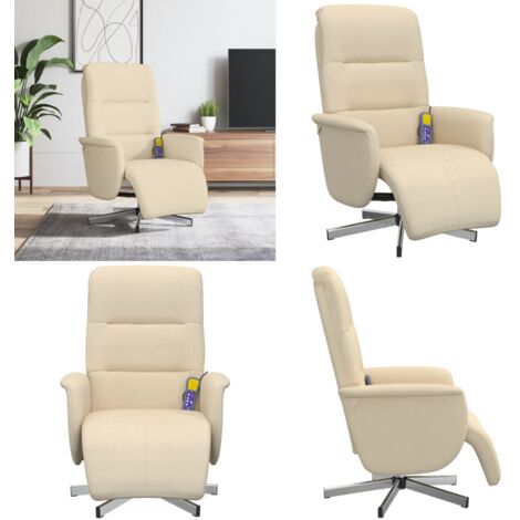 Sillón reclinable de masaje con reposapiés tela color crema - Masaje de vibración - Reposapiés