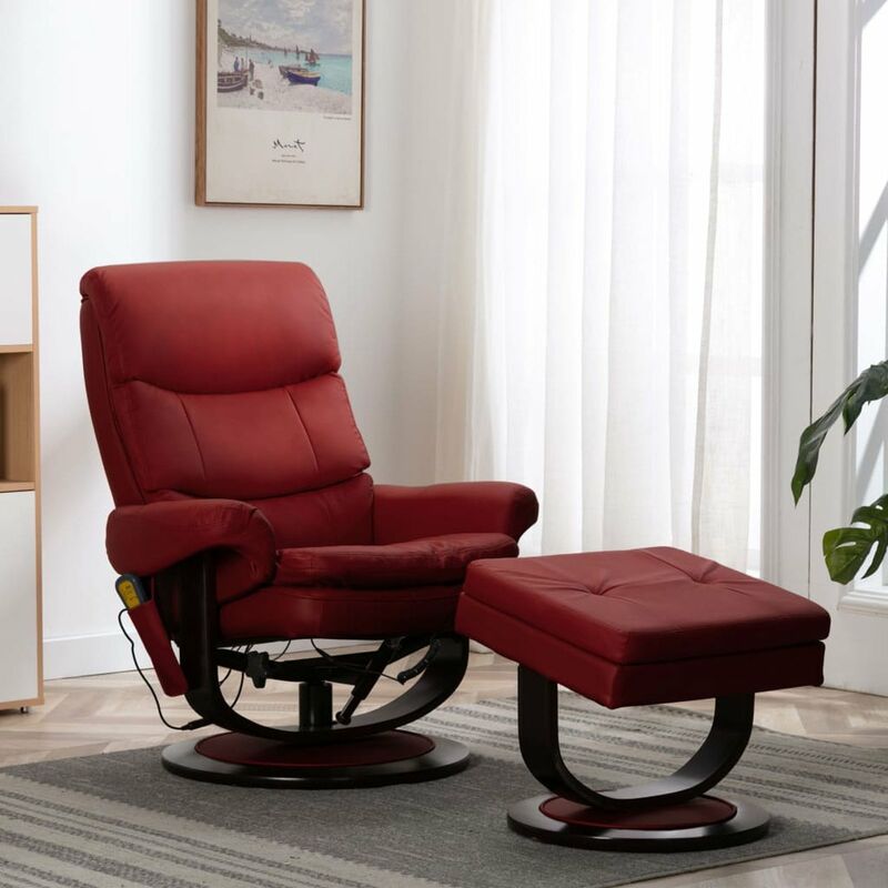 

Sillon reclinable de masaje cuero PE madera curvada vino tinto