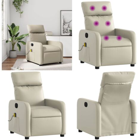 Sillón reclinable de masaje cuero sintético crema - Masaje - Cuero sintético