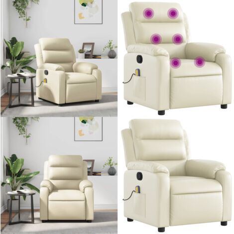 Sillón reclinable de masaje cuero sintético crema - Masaje - Cuero sintético