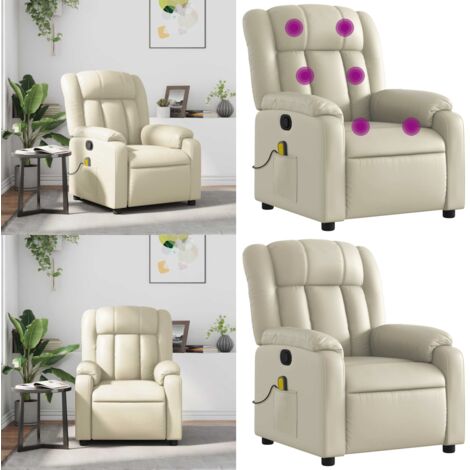 Sillón reclinable de masaje cuero sintético crema - Masaje - Cuero sintético