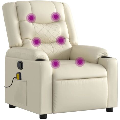 Sillón reclinable de masaje cuero sintético crema vidaXL