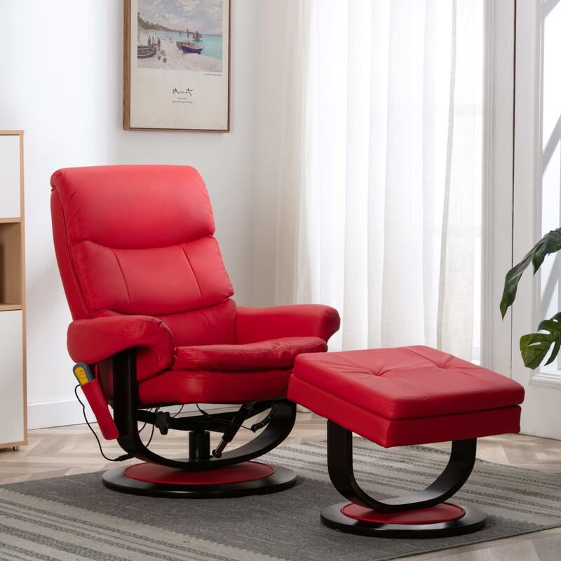 

Sillón reclinable de masaje cuero sintético madera curvada rojo