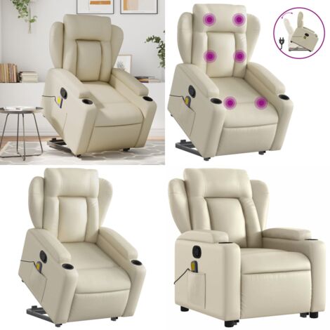 Sillón reclinable de masaje de pie cuero artificial color crema - Masaje de pie - Elevación eléctrica