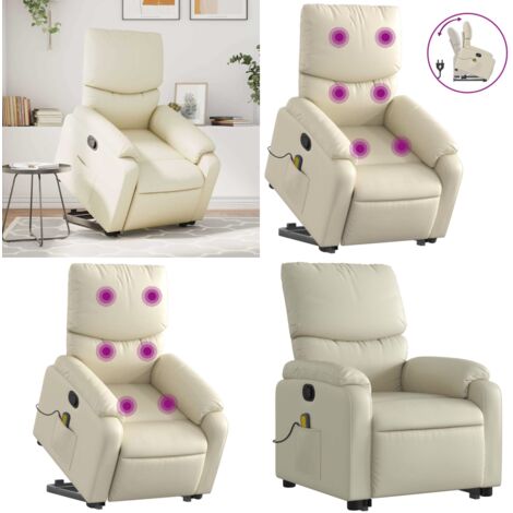 Sillón reclinable de masaje de pie cuero artificial color crema - Masaje de pie - Elevación eléctrica