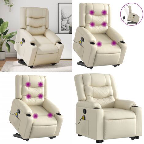 Sillón reclinable de masaje de pie cuero artificial color crema - Masaje de pie - Elevación eléctrica