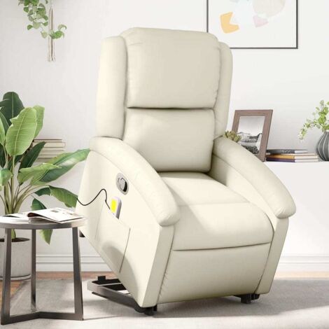 Sillón reclinable de masaje de pie cuero artificial color crema vidaXL